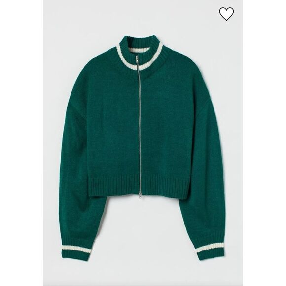 H&M Divided green zip front crop sweater jacket S - Picture 1 of 10